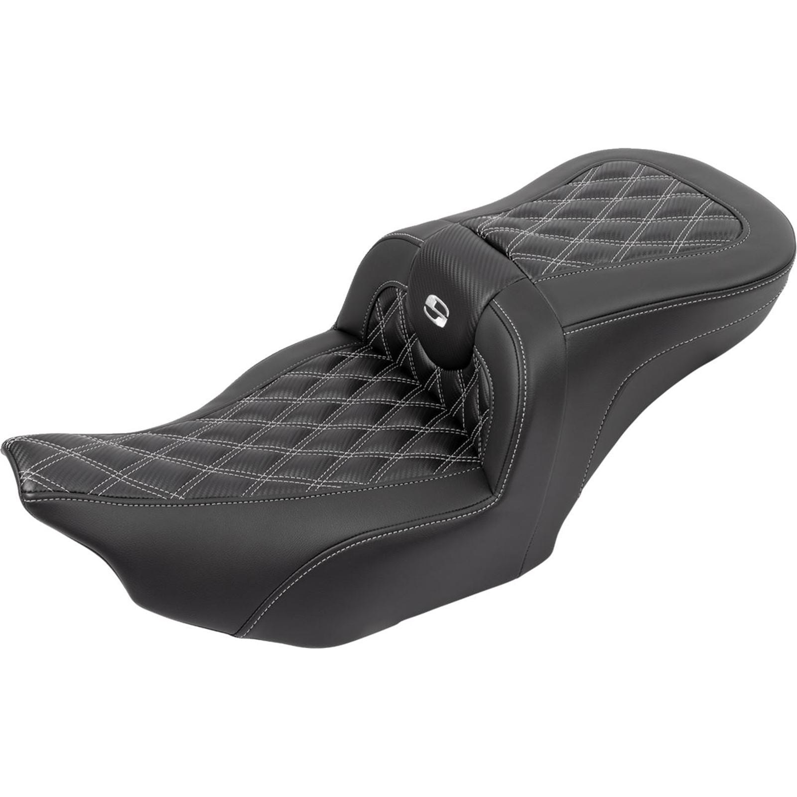 Saddlemen RoadSofa™ Seat - w/Backrest - Carbon Fiber - Lattice/Silver Stitch 823-07-206B5_1523879