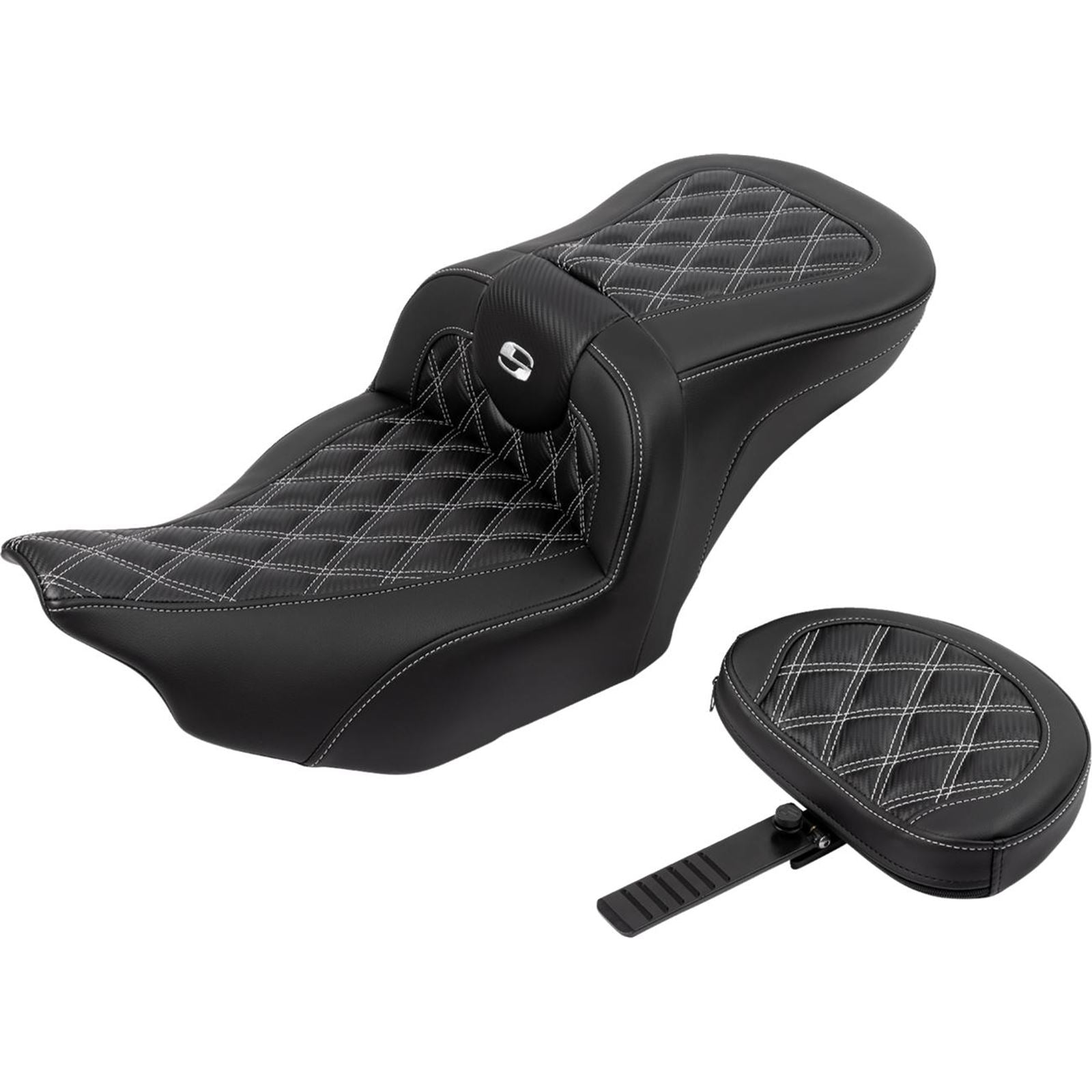 Saddlemen RoadSofa™ Seat - w/Backrest - Carbon Fiber - Lattice/Silver Stitch 823-07-206B5_1523878