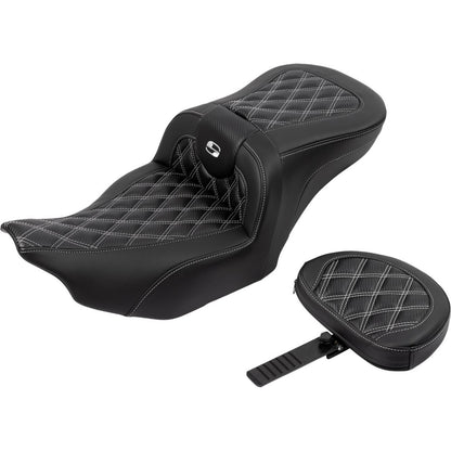 Saddlemen RoadSofa™ Seat - w/Backrest - Carbon Fiber - Lattice/Silver Stitch 823-07-206B5_1523878