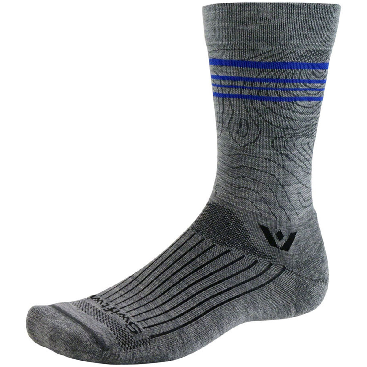Swiftwick Pursuit Crew Socks - 6", Topographic Gray, Large [MPN: 7BNL0SZ-L]_1953976