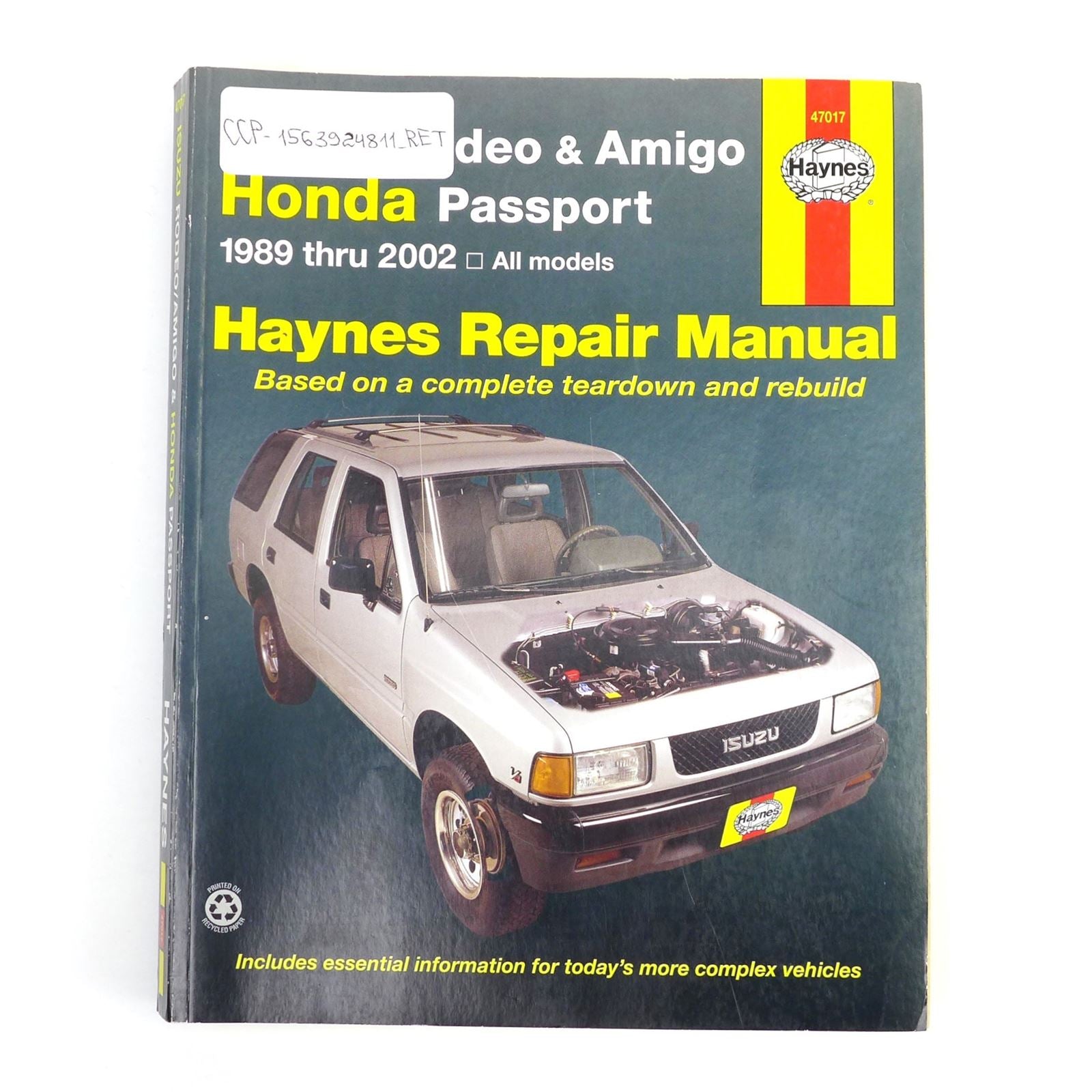 Haynes Manuals Manual Isuzu Rodeo and Amigo for Honda Passport 1989 - 2002 OPEN BOX [MPN: 1563924811]_1526210
