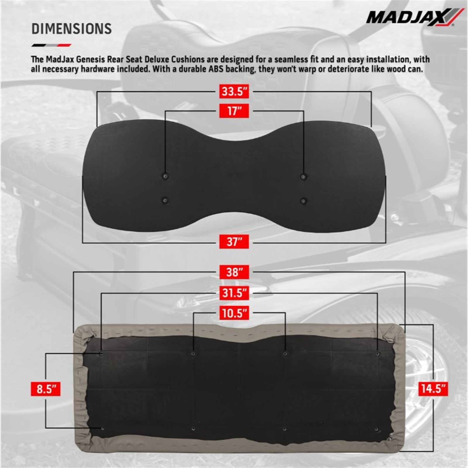 MadJax Rear Seat with Deluxe White Seat Cushions for Club Car Precedent Genesis 300 (Years 2004-Up) [MPN: 01-041-201D]_2131112