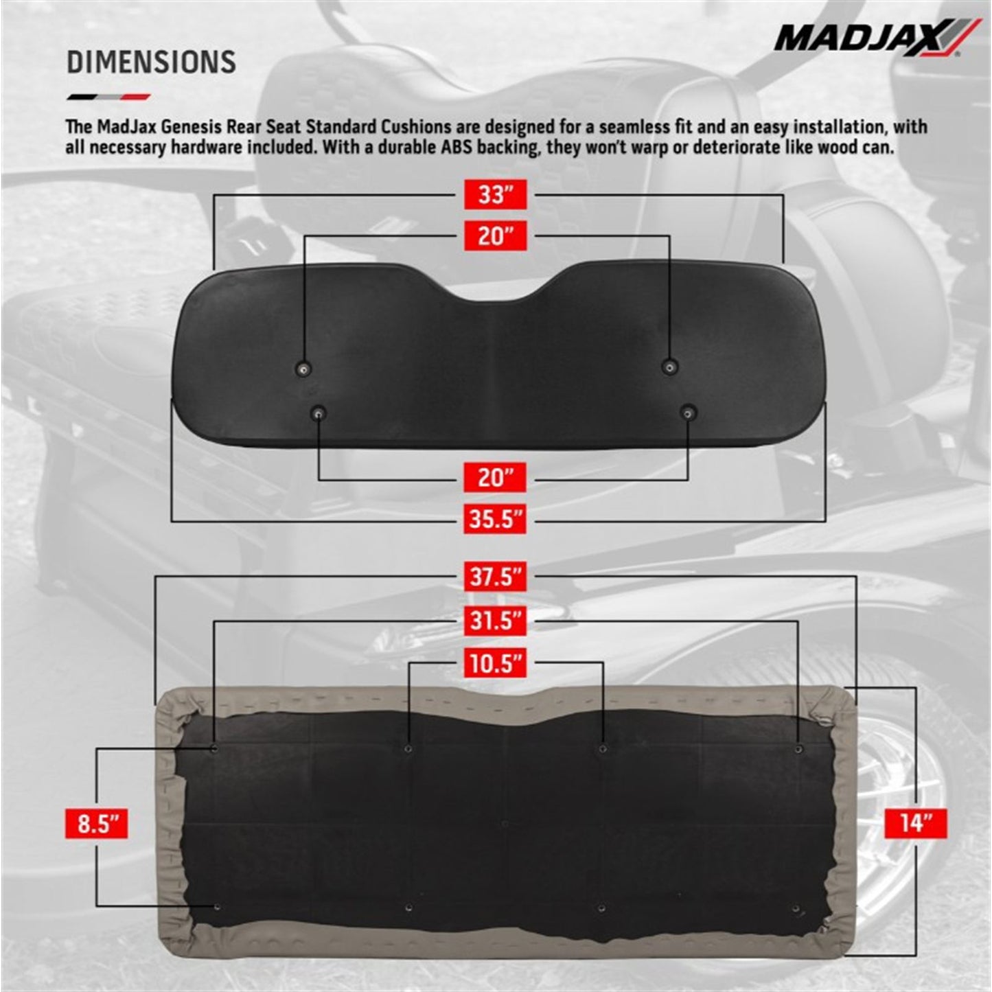 MadJax Rear Seat with Standard Buff Seat Cushions for Club Car DS Genesis 300 (Years 2000-Up) [MPN: 01-042-200S]_2131212