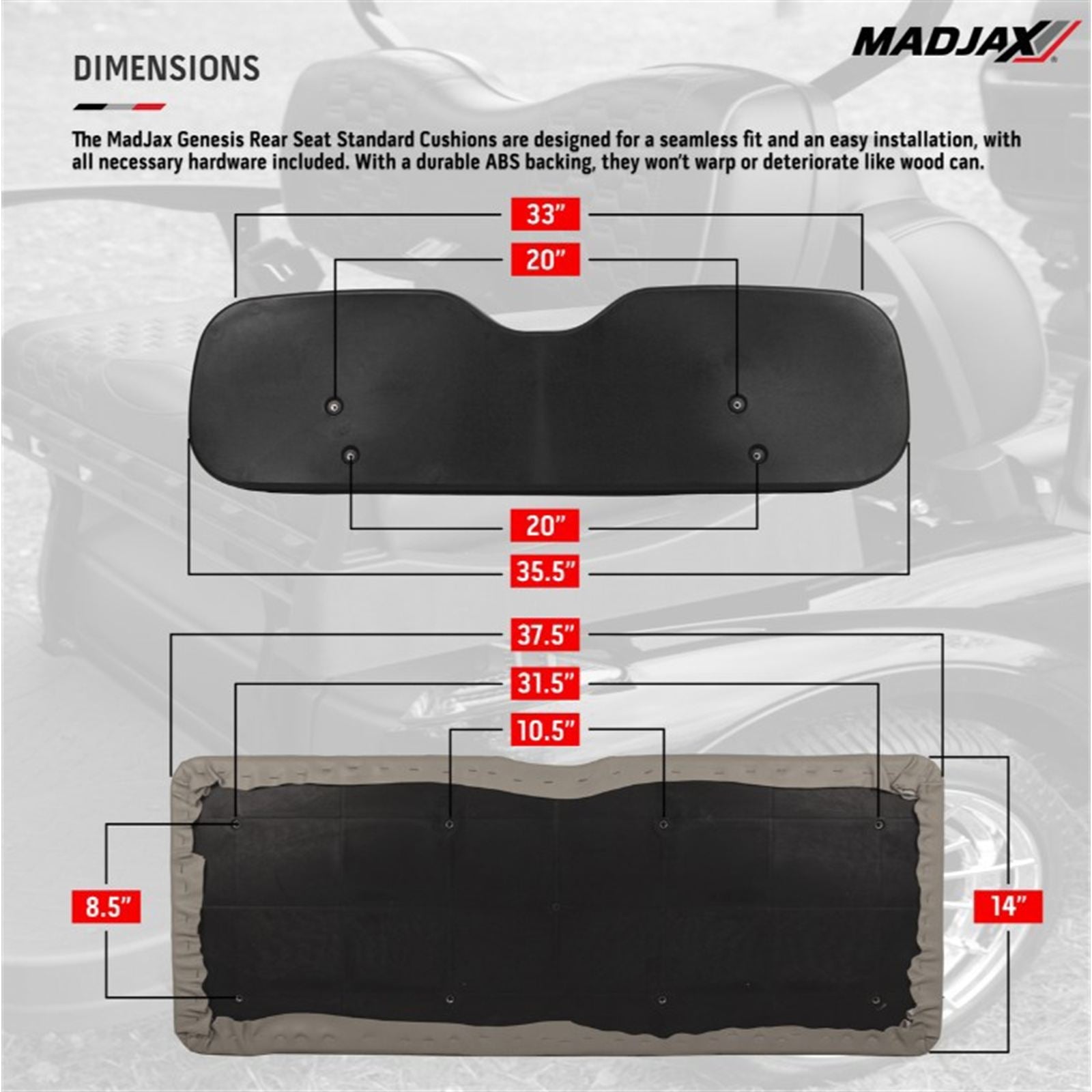 MadJax Rear Seat with Standard Buff Seat Cushions for Club Car DS Genesis 300 (Years 2000-Up) [MPN: 01-042-200S]_2131212