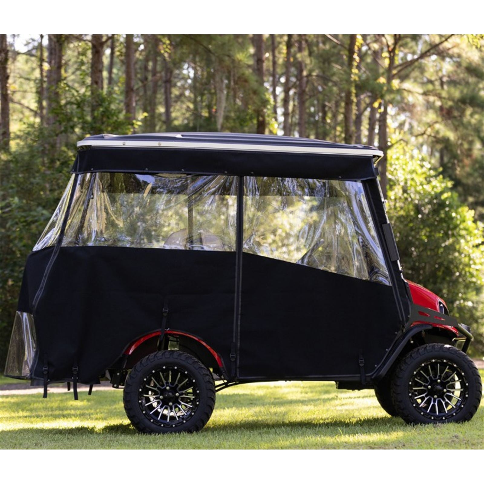 Red Dot Black 3-Sided Track Style Vinyl Enclosure for EZGO Express S4 Elite with Non Modular Top (Years 2023-Up) [MPN: 66074]_2112825