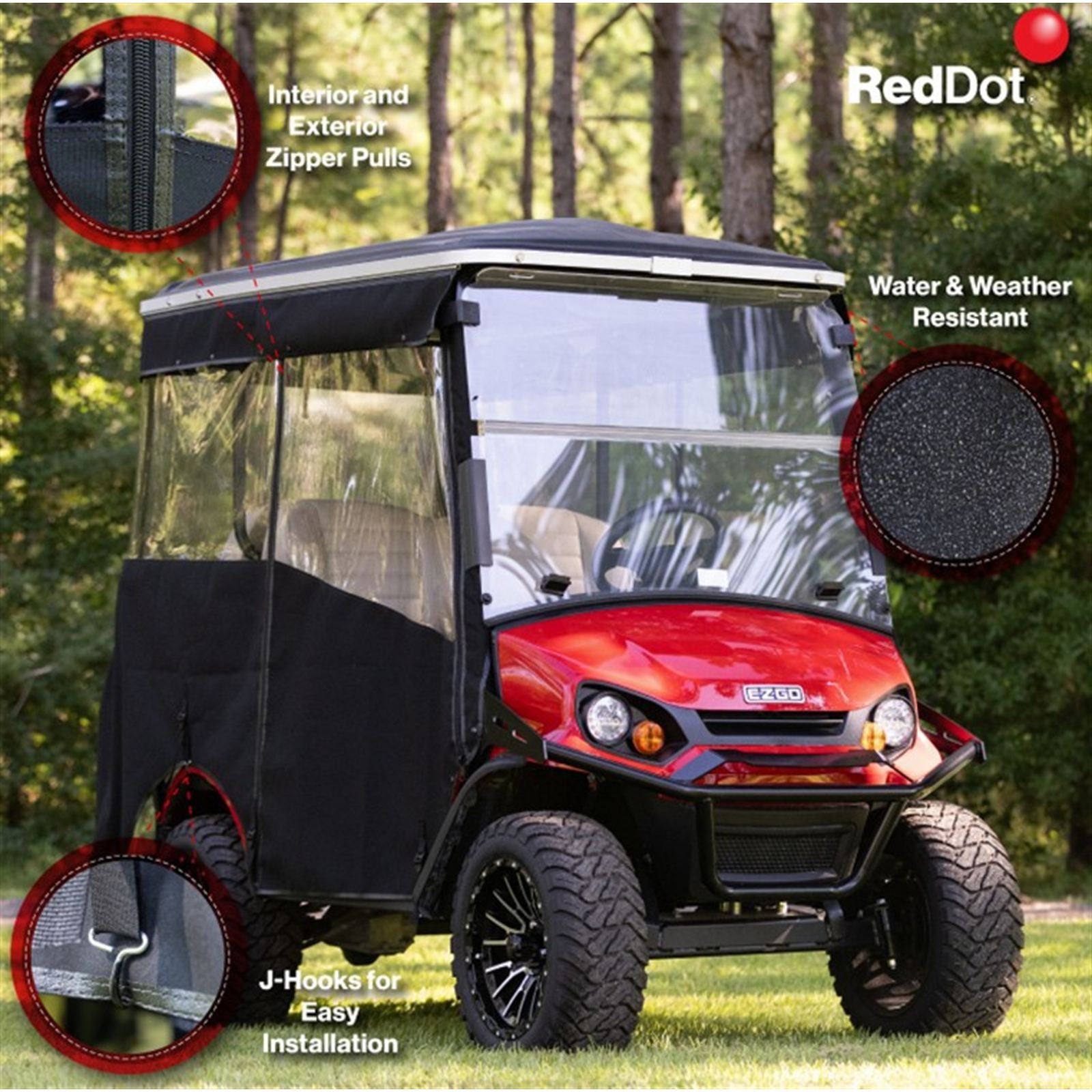 Red Dot Black 3-Sided Track Style Vinyl Enclosure for EZGO Express S4 Elite with Non Modular Top (Years 2023-Up) [MPN: 66074]_2112828