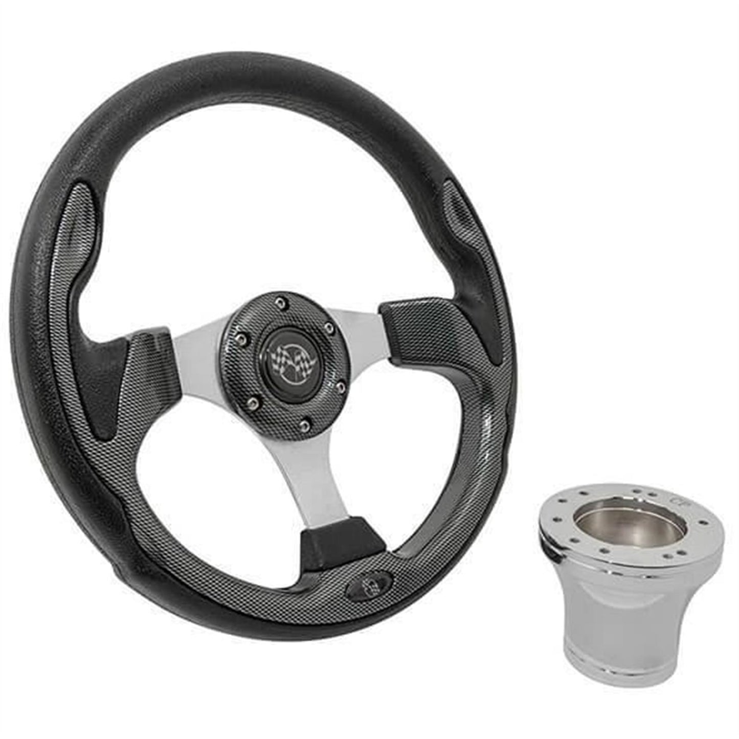 GTW 12.5" Carbon Fiber Rally Steering Wheel with Chrome Adaptor for 1994.5-Up EZGO [MPN: 06-029]_2115902