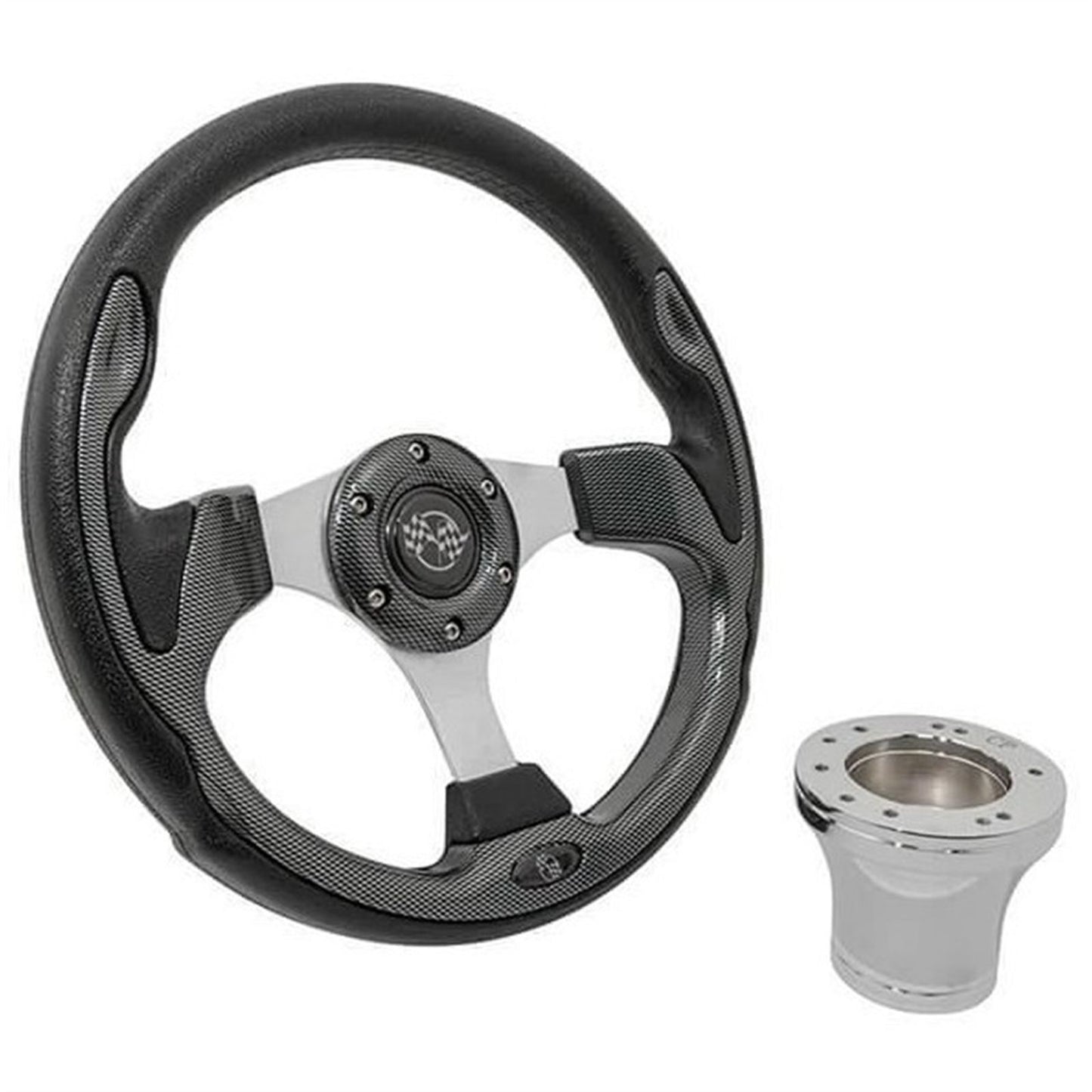 GTW 12.5" Carbon Fiber Steering Wheel with Chrome Adaptor fits 1982-Up Club Car DS [MPN: 06-030]_2115903