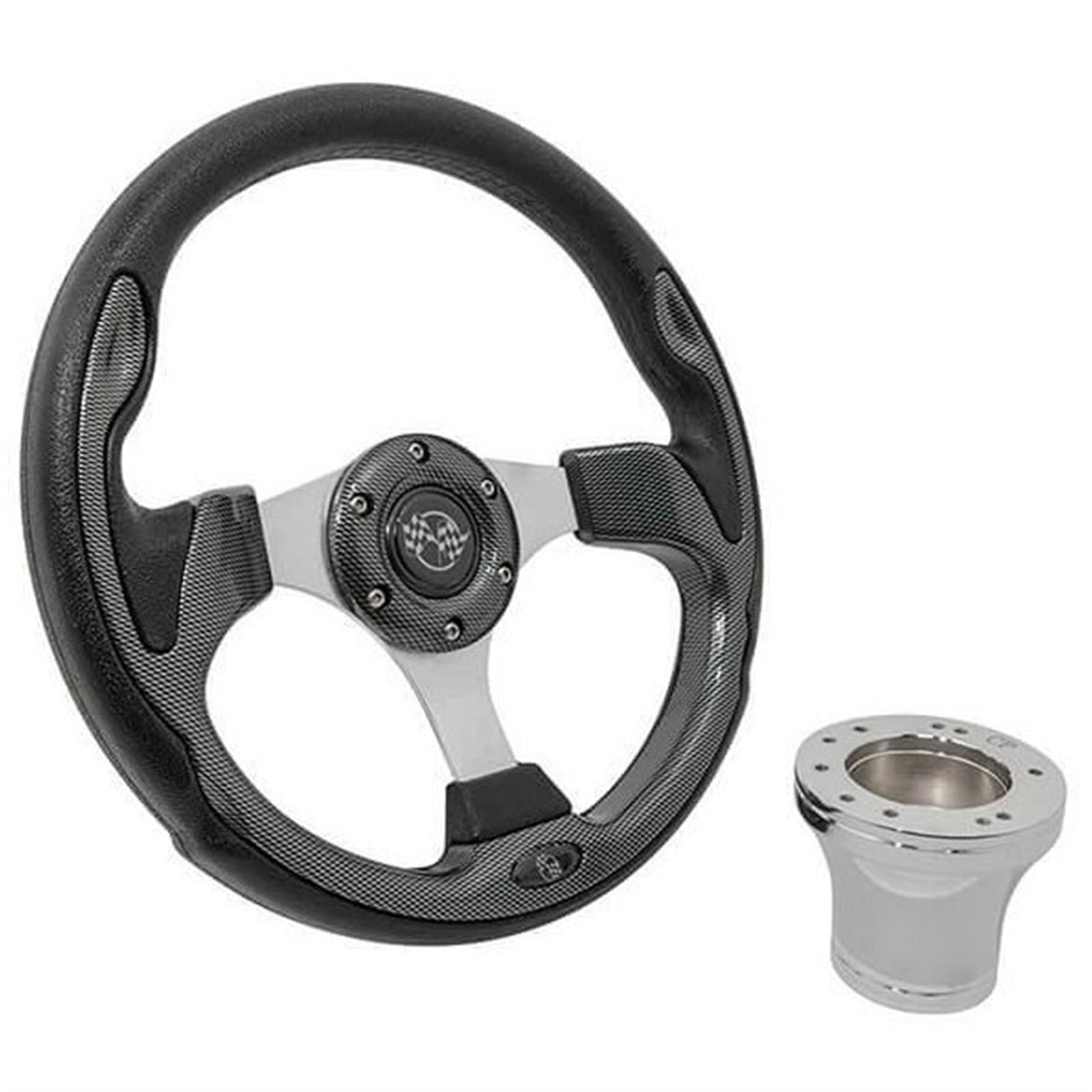 GTW 12.5" Carbon Fiber Steering Wheel with Chrome Adaptor fits 1982-Up Club Car DS [MPN: 06-030]_2115903