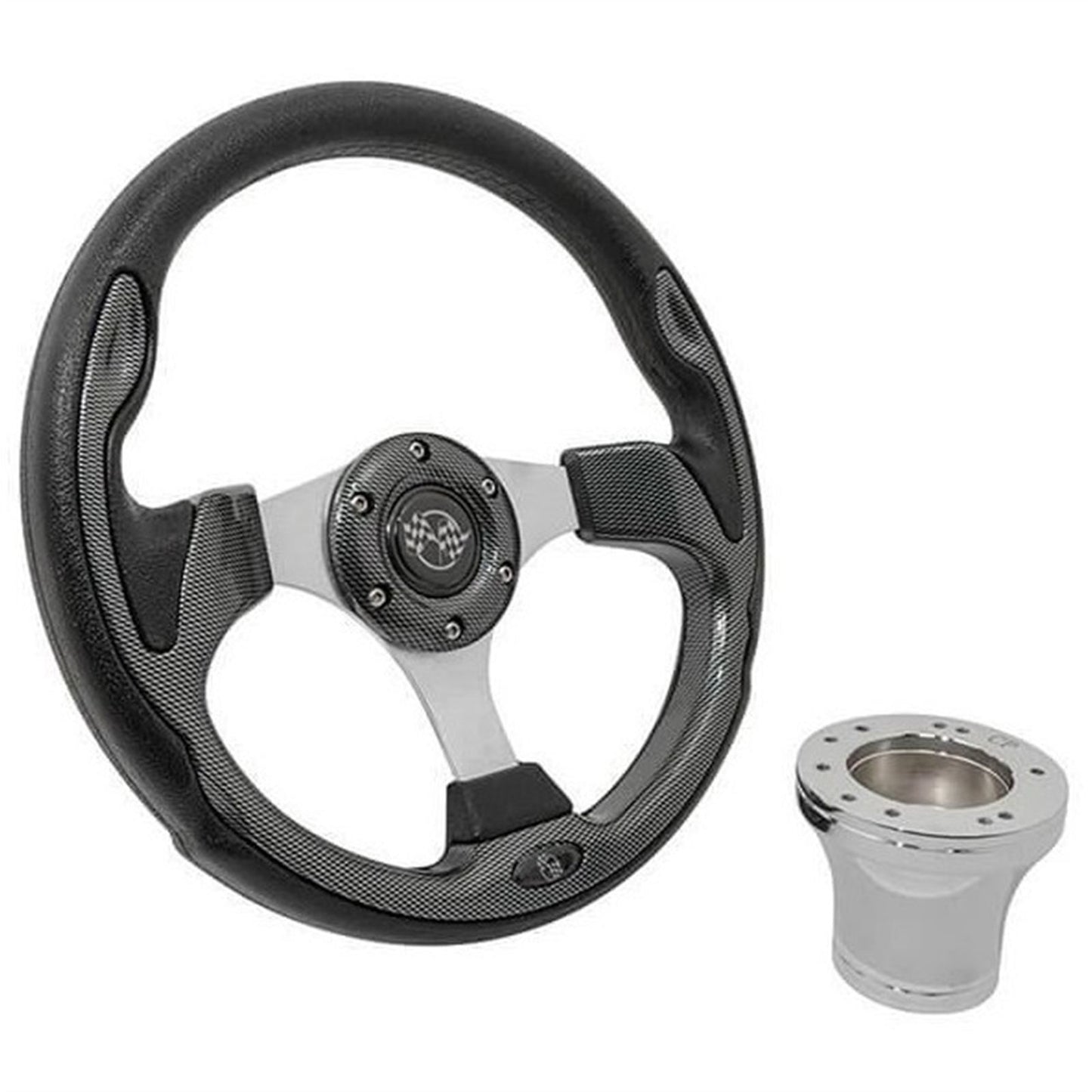 GTW 12.5" Carbon Fiber Rally Steering Wheel with Chrome Adaptor for 2004-Up Club Car Precedent  [MPN: 06-031]_2115904