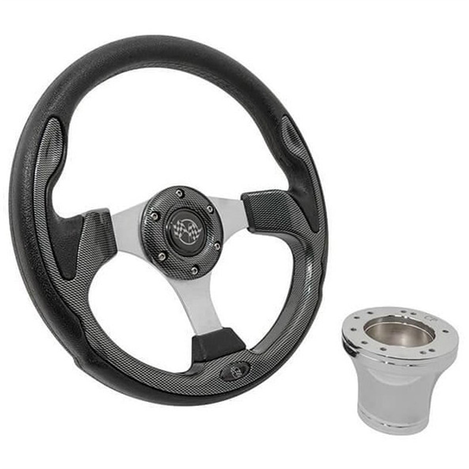 GTW 12.5" Carbon Fiber Rally Steering Wheel with Chrome Adaptor for 2004-Up Club Car Precedent  [MPN: 06-031]_2115904
