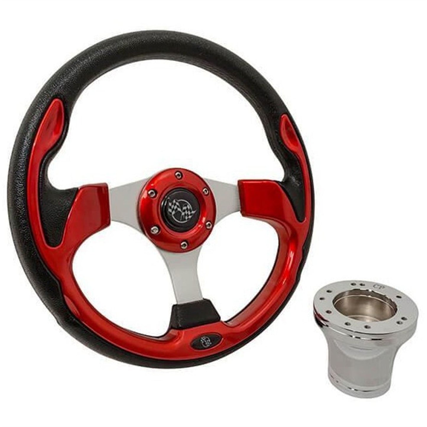 GTW 12.5" Rally Style Red Steering Wheel and Chrome Adaptor Kit fits Yamaha [MPN: 06-040]_2115905