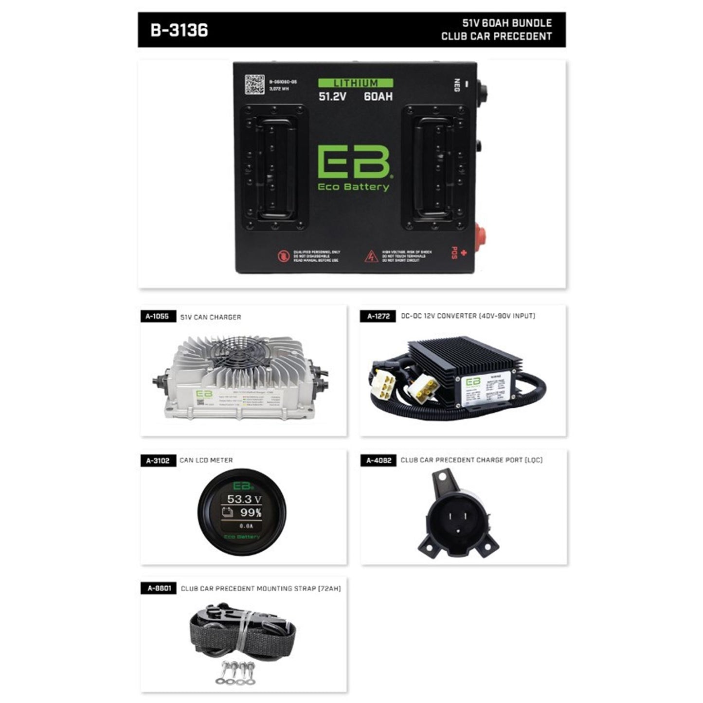ECO Battery Lithium 51V 60Ah Battery Bundle for Club Car Precedent - Cube B-3136_1534506