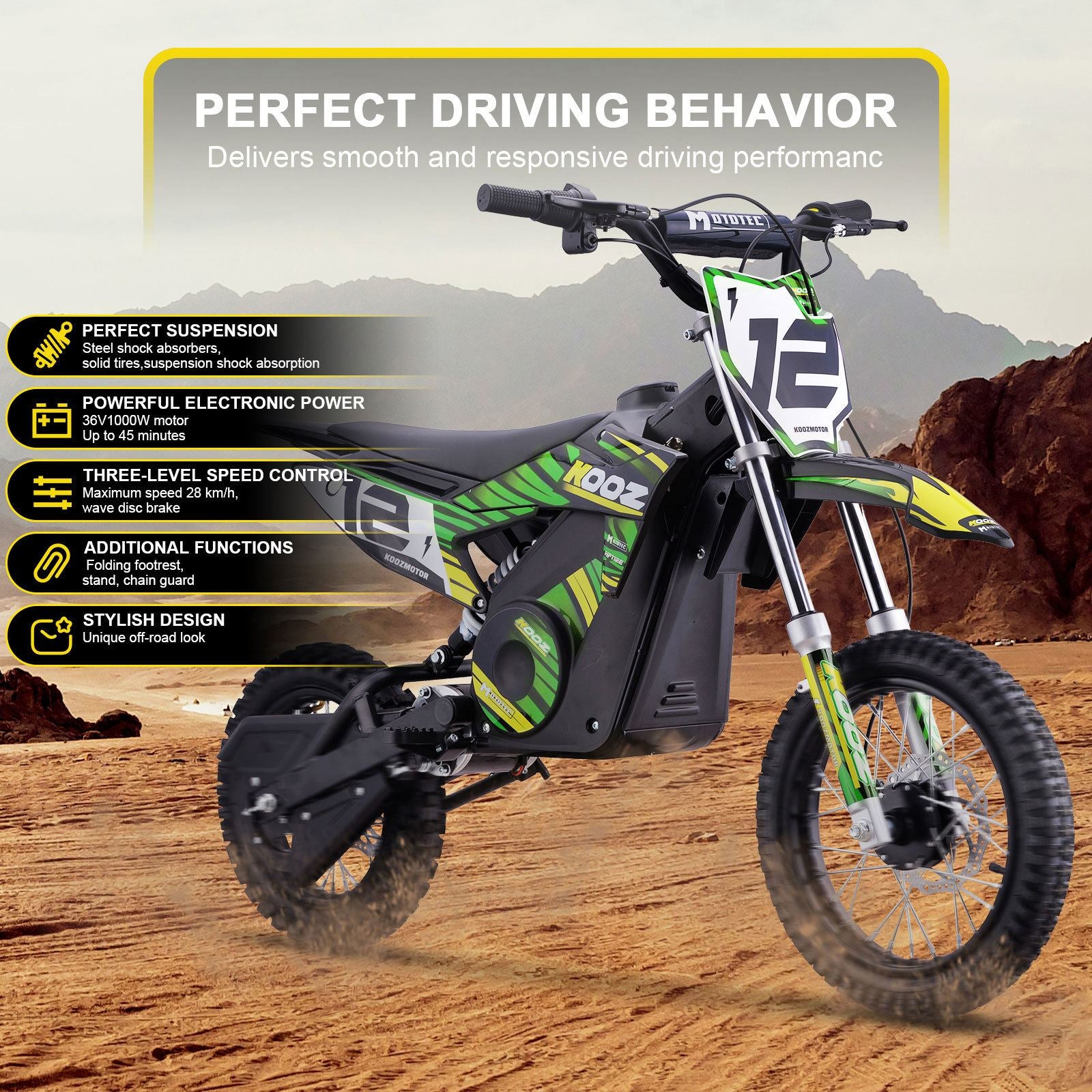 MotoTec USA 36v 1000w (HP112E) Electric Dirt Bike - Green Dirt-Bike-36v-1000w-HP112E_Green_1768435