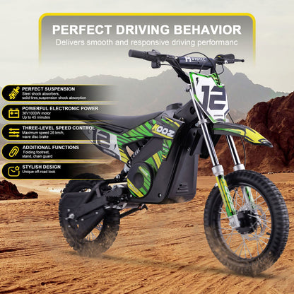 MotoTec USA 36v 1000w (HP112E) Electric Dirt Bike - Green Dirt-Bike-36v-1000w-HP112E_Green_1768435