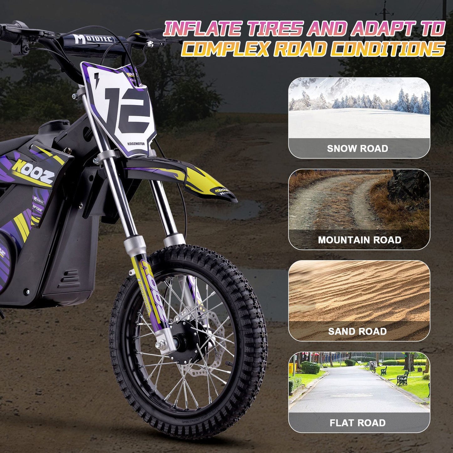 MotoTec USA 36v 1000w (HP112E) Electric Dirt Bike - Purple [MPN: Dirt-Bike-36v-1000w-HP112E_Purple]_1768448