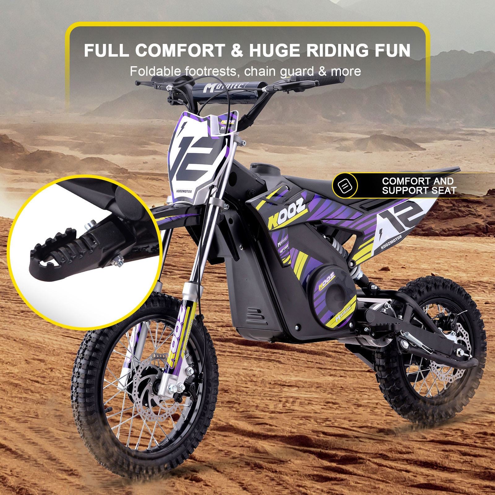 MotoTec USA 36v 1000w (HP112E) Electric Dirt Bike - Purple [MPN: Dirt-Bike-36v-1000w-HP112E_Purple]_1768447