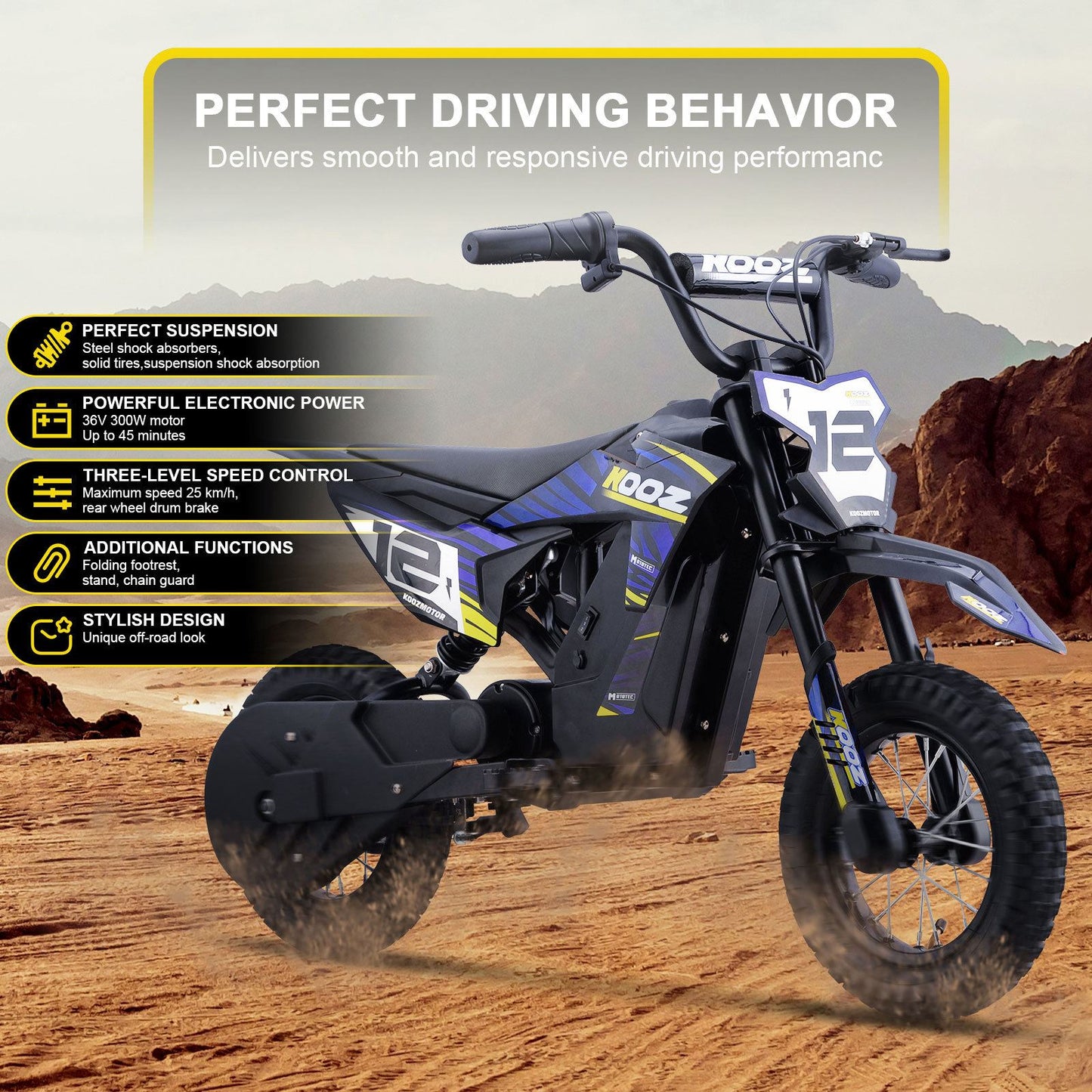 MotoTec USA 36v 300w (HP122E) Electric Dirt Bike - Blue [MPN: Dirt-Bike-36v-300w-HP122E_Blue]_1540549