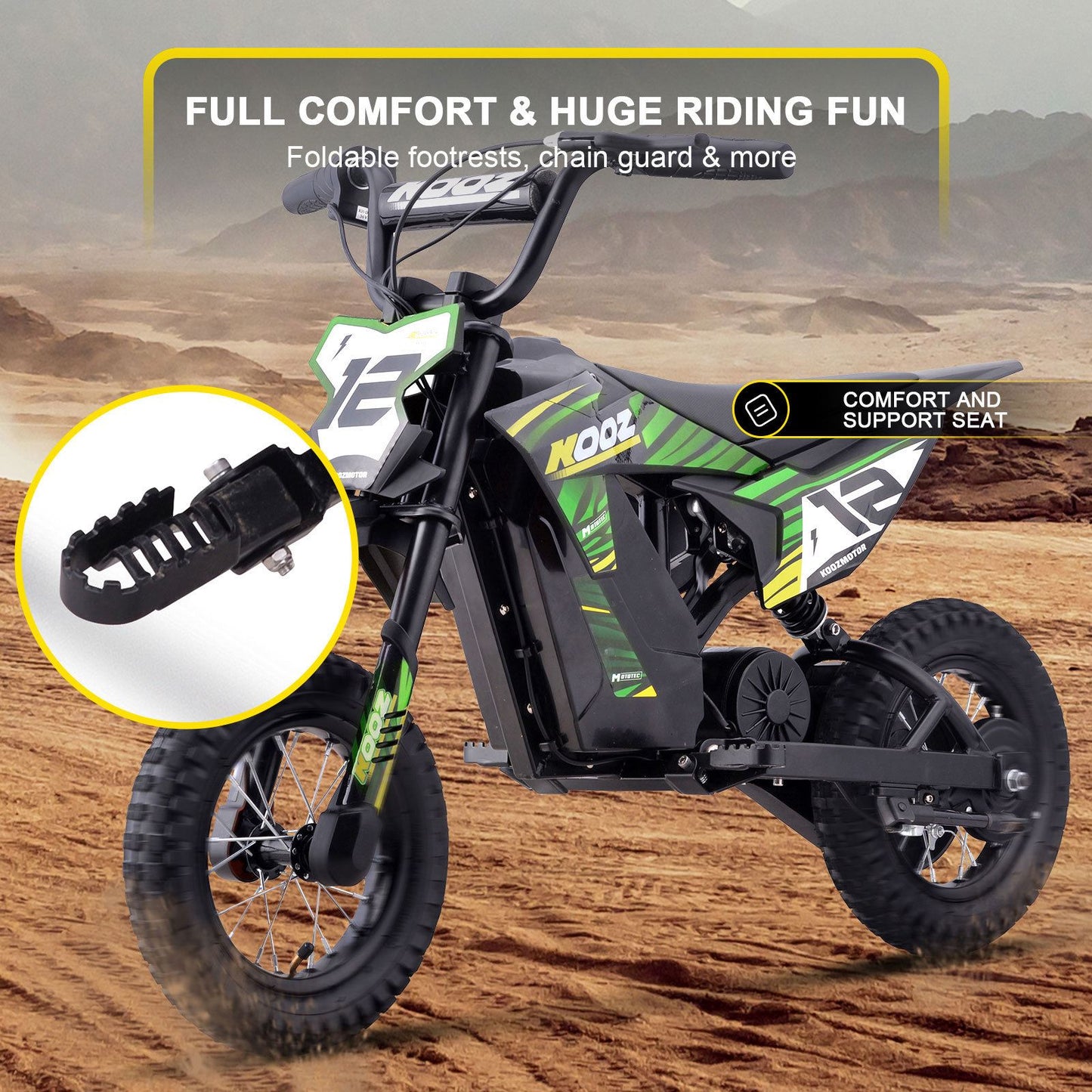 MotoTec USA 36v 300w (HP122E) Electric Dirt Bike - Green [MPN: Dirt-Bike-36v-300w-HP122E_Green]_1540559