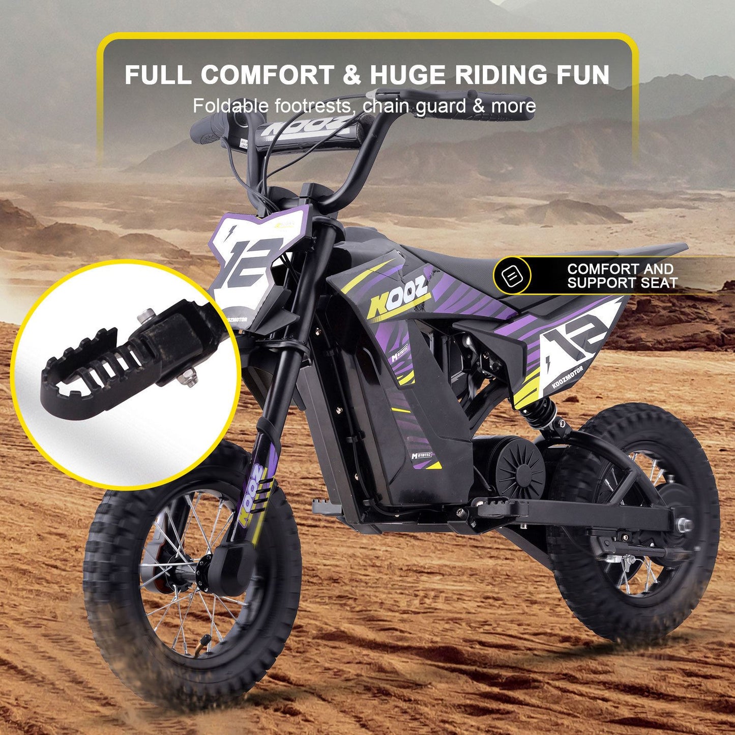 MotoTec USA 36v 300w (HP122E) Electric Dirt Bike - Purple [MPN: Dirt-Bike-36v-300w-HP122E_Purple]_1540579