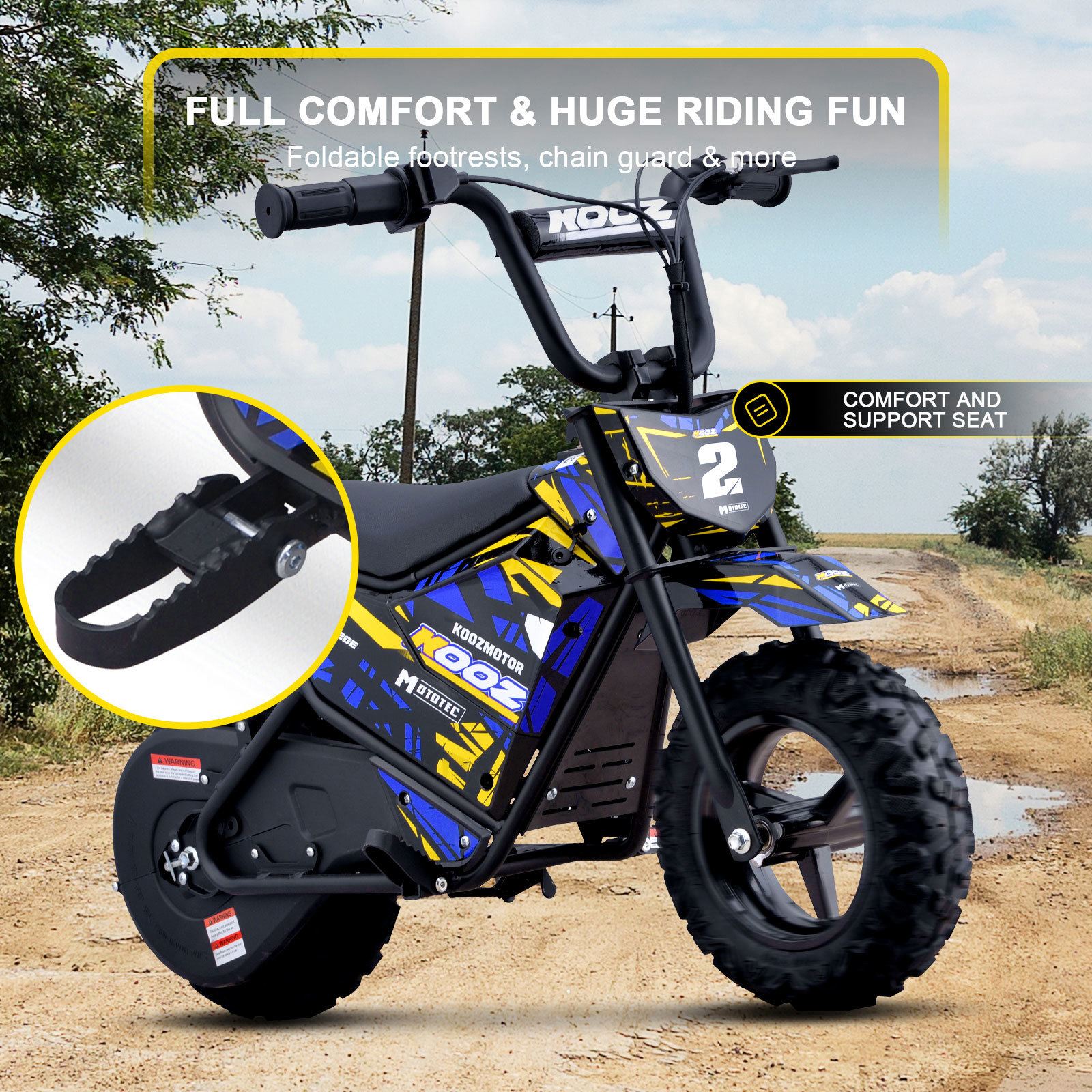 MotoTec USA 24v 250w Electric Powered Mini Bike - Blue MiniBike-24v-250w-HP120E_Blue_1541630