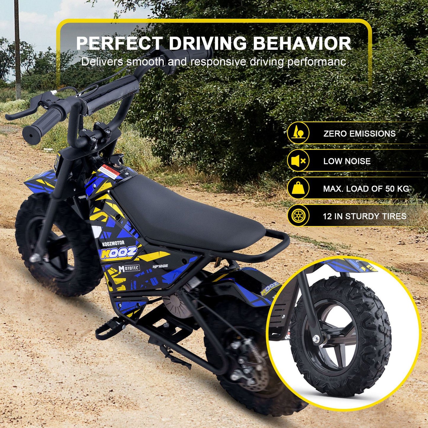 MotoTec USA 24v 250w Electric Powered Mini Bike - Blue MiniBike-24v-250w-HP120E_Blue_1541628