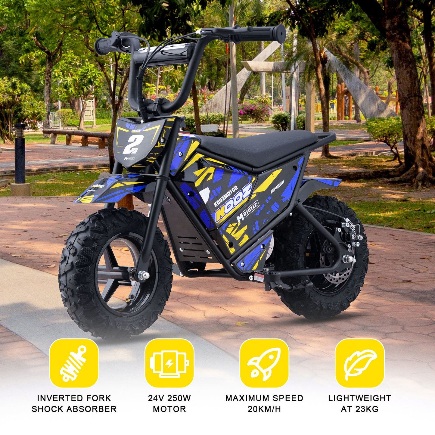 MotoTec USA 24v 250w Electric Powered Mini Bike - Blue MiniBike-24v-250w-HP120E_Blue_1541634