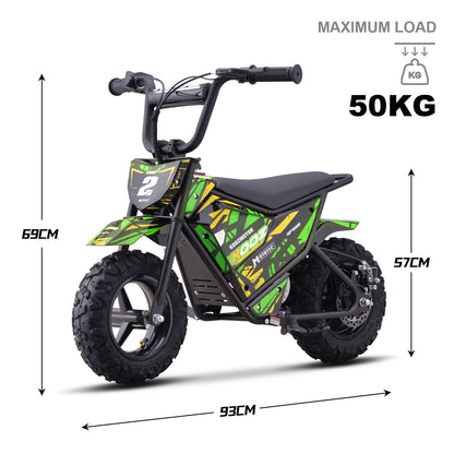 MotoTec USA 24v 250w Electric Powered Mini Bike - Green MiniBike-24v-250w-HP120E_Green_1541649