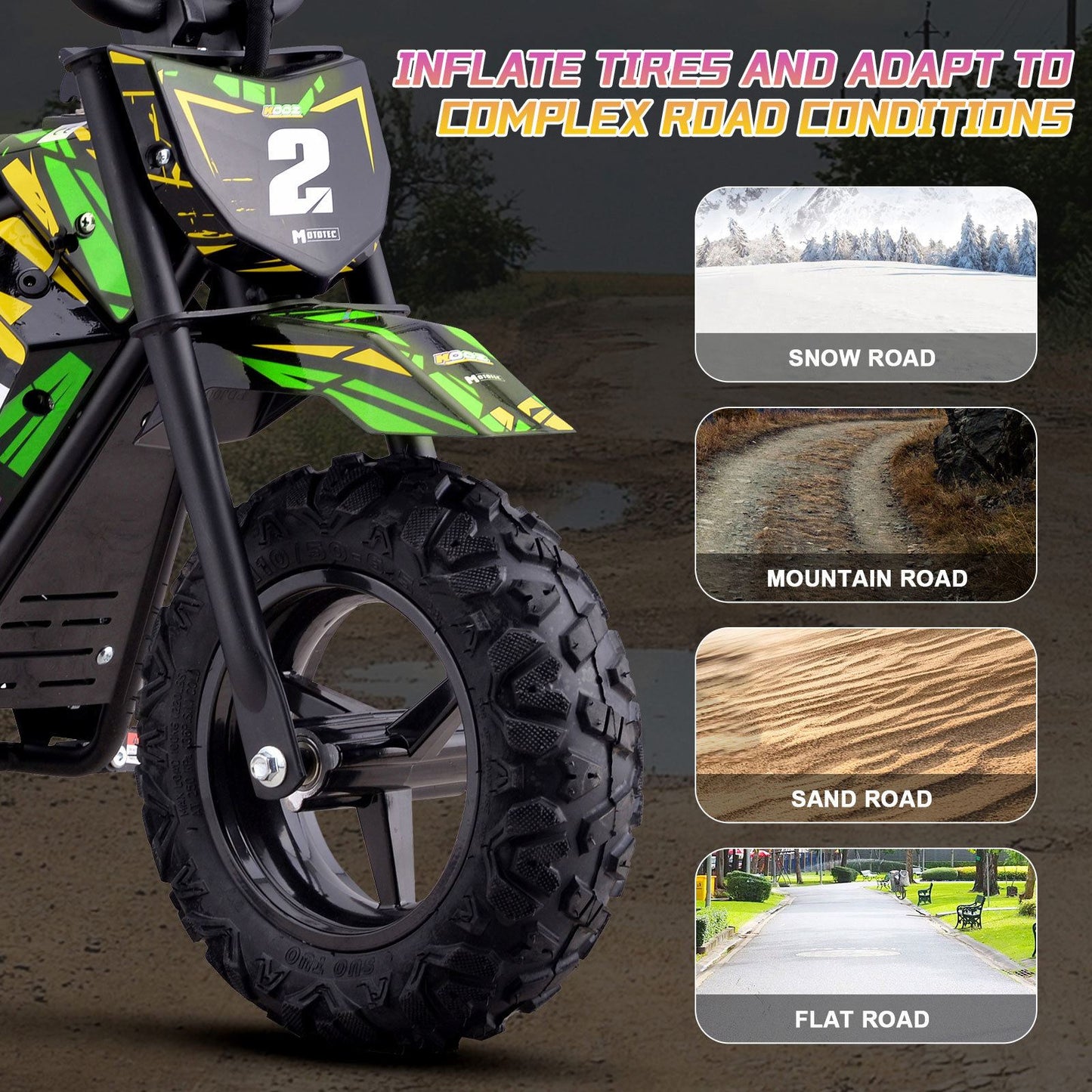 MotoTec USA 24v 250w Electric Powered Mini Bike - Green MiniBike-24v-250w-HP120E_Green_1541647