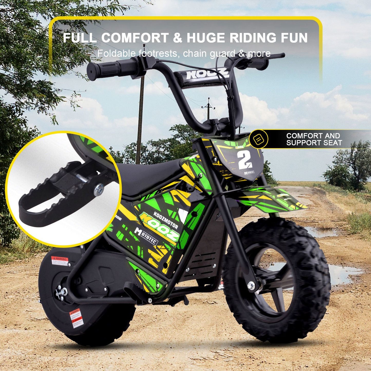 MotoTec USA 24v 250w Electric Powered Mini Bike - Green MiniBike-24v-250w-HP120E_Green_1541646