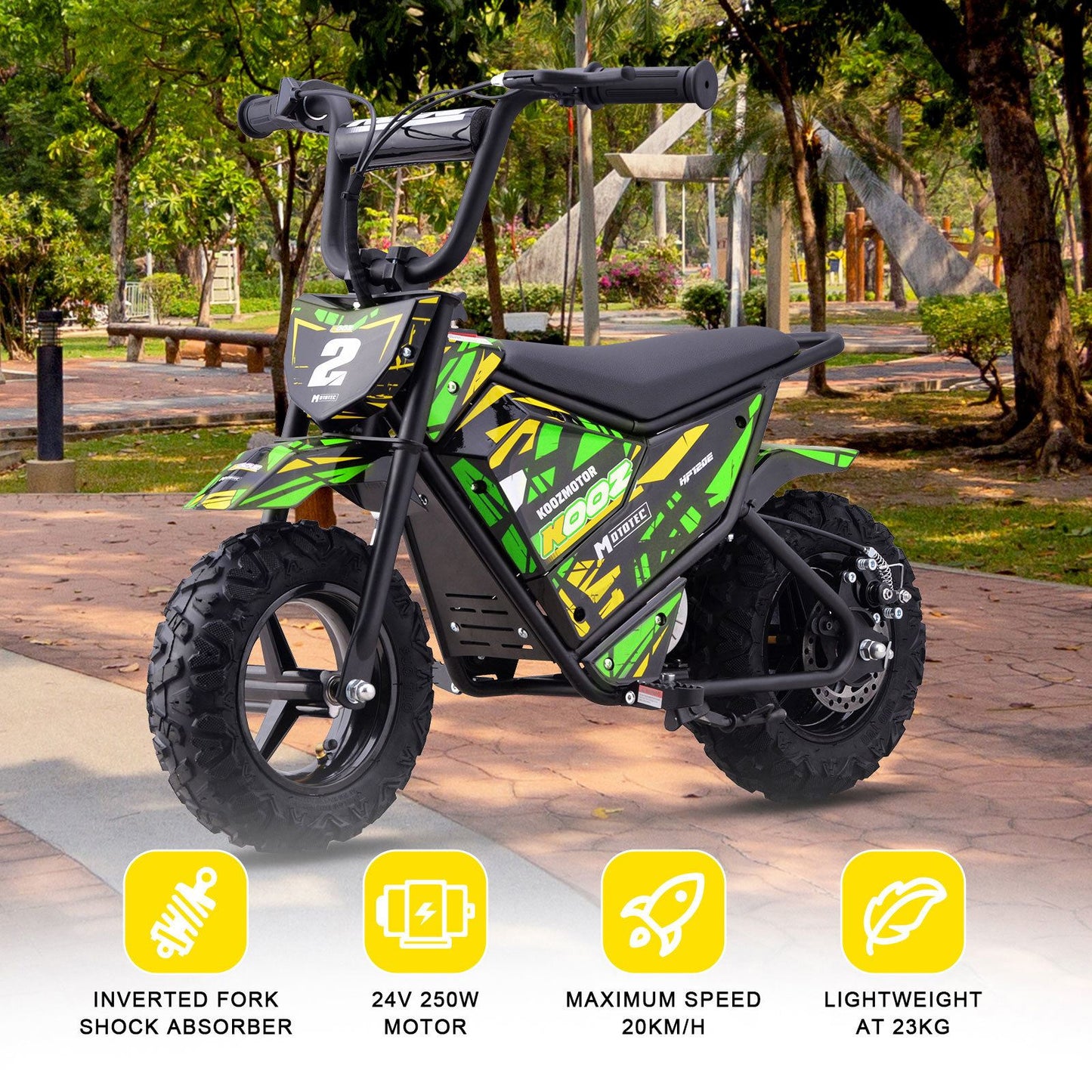 MotoTec USA 24v 250w Electric Powered Mini Bike - Green MiniBike-24v-250w-HP120E_Green_1541643