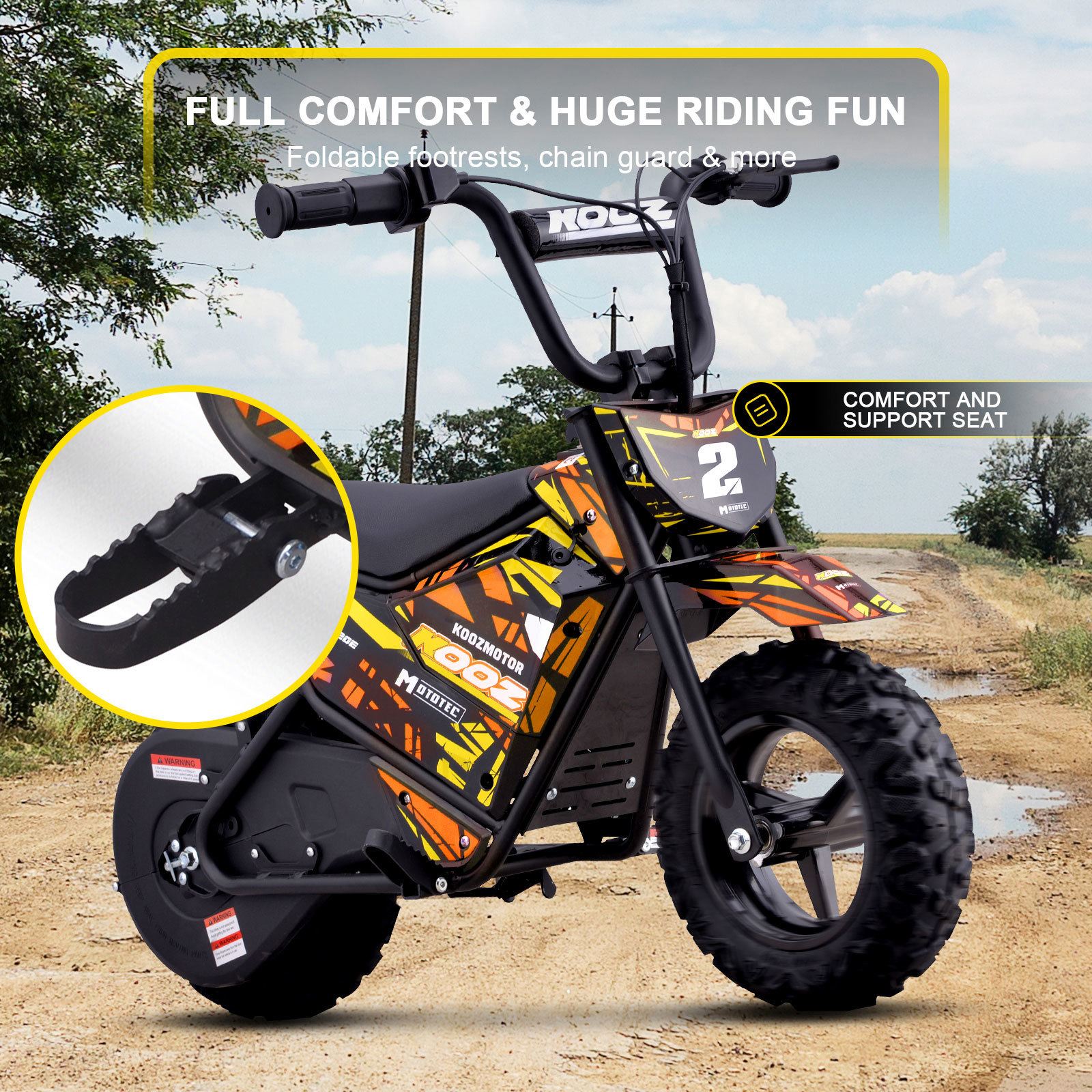 MotoTec USA 24v 250w Electric Powered Mini Bike - Orange MiniBike-24v-250w-HP120E_Orange_1541639