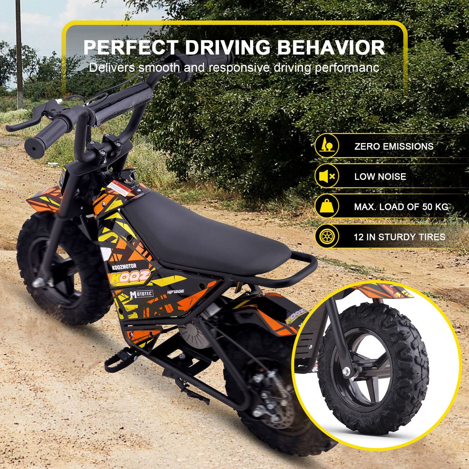 MotoTec USA 24v 250w Electric Powered Mini Bike - Orange MiniBike-24v-250w-HP120E_Orange_1541637