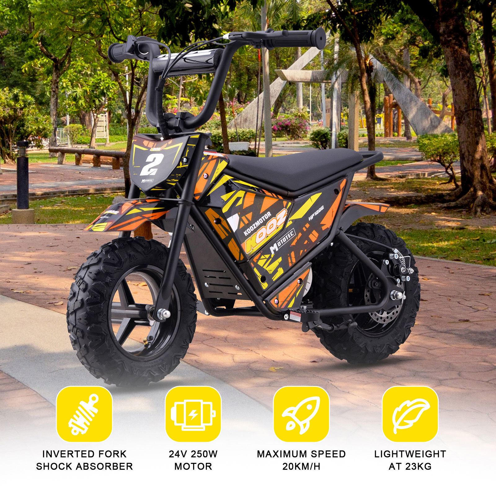 MotoTec USA 24v 250w Electric Powered Mini Bike - Orange MiniBike-24v-250w-HP120E_Orange_1541648