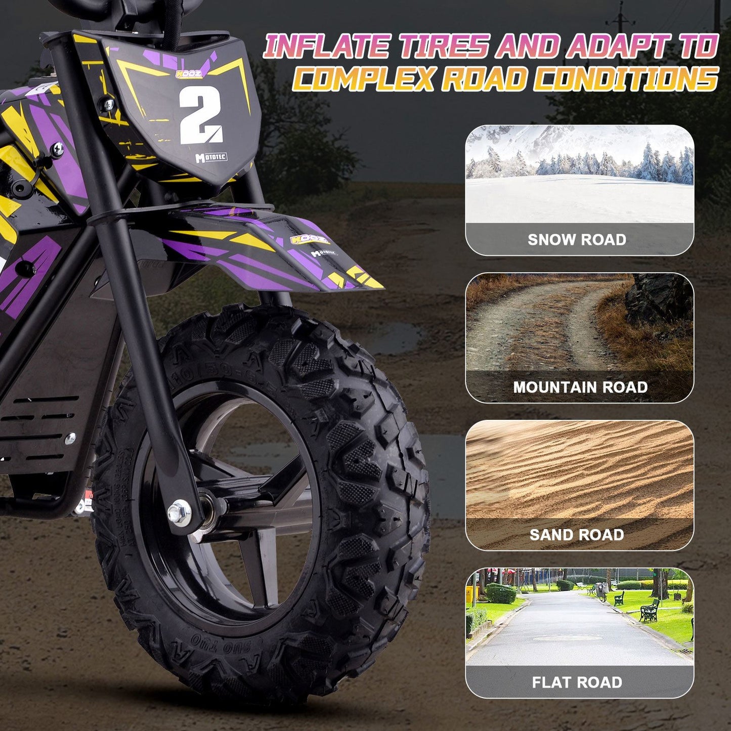 MotoTec USA 24v 250w Electric Powered Mini Bike - Purple MiniBike-24v-250w-HP120E_Purple_1541651