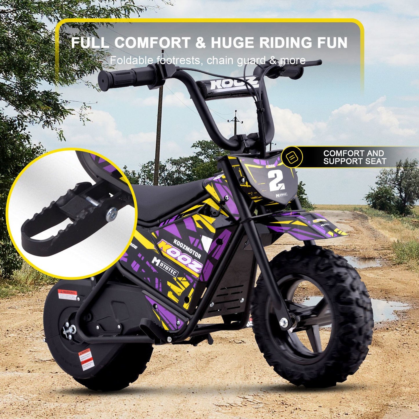 MotoTec USA 24v 250w Electric Powered Mini Bike - Purple MiniBike-24v-250w-HP120E_Purple_1541652