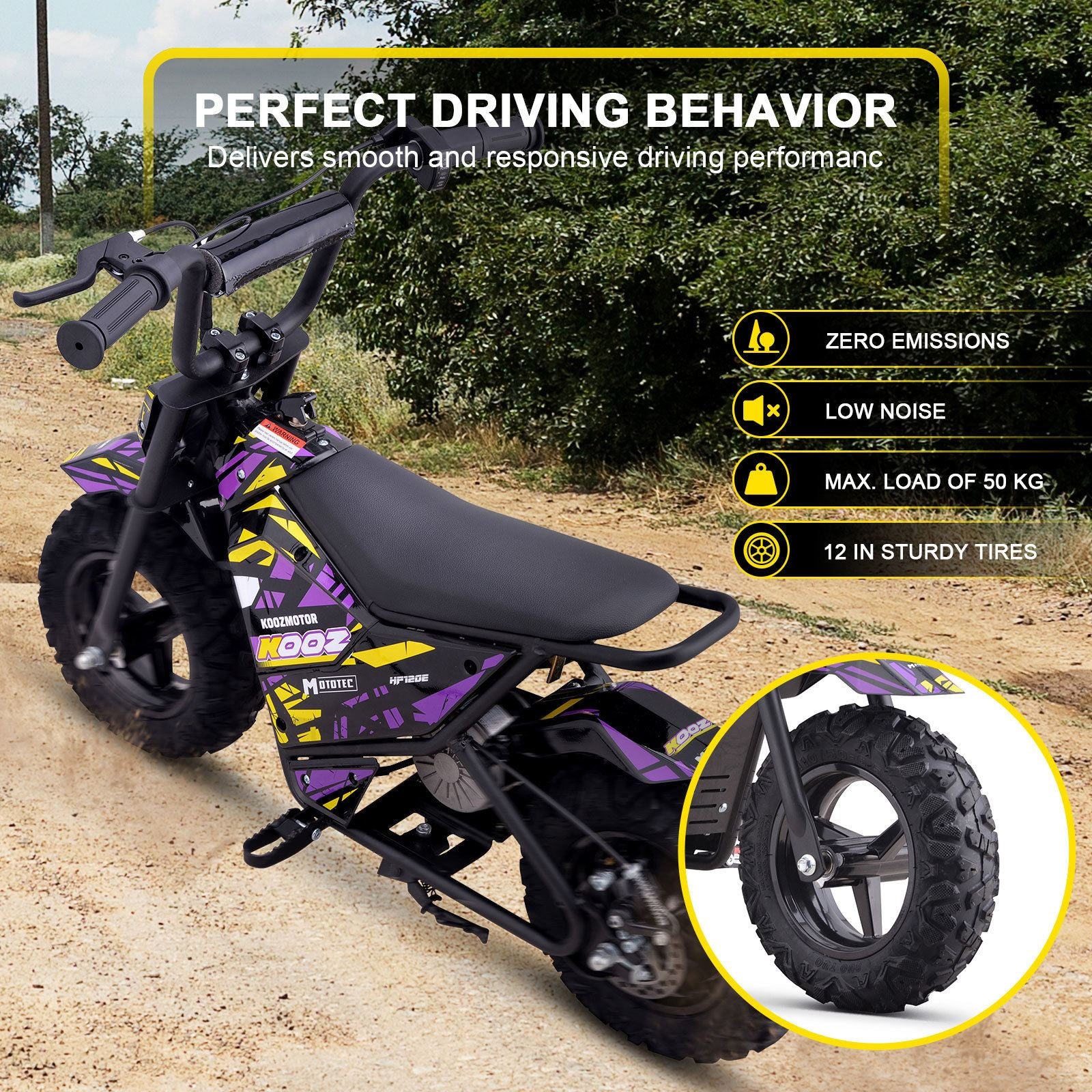 MotoTec USA 24v 250w Electric Powered Mini Bike - Purple MiniBike-24v-250w-HP120E_Purple_1541654
