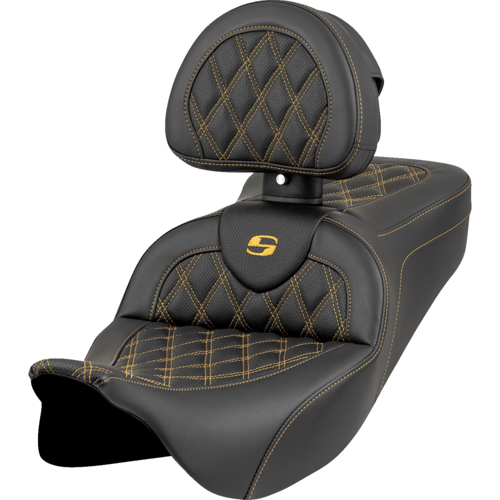 Saddlemen Roadsofa™ Seat - Lattice Stitch - Gold Stitch - w/ Backrest 808-07B-182B7_1550638