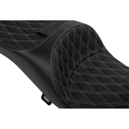 Drag Specialties Extended Reach Freedom Seat Vinyl - Diamond - Silver Stitch - FLT/FLH 0801-1981_1555623