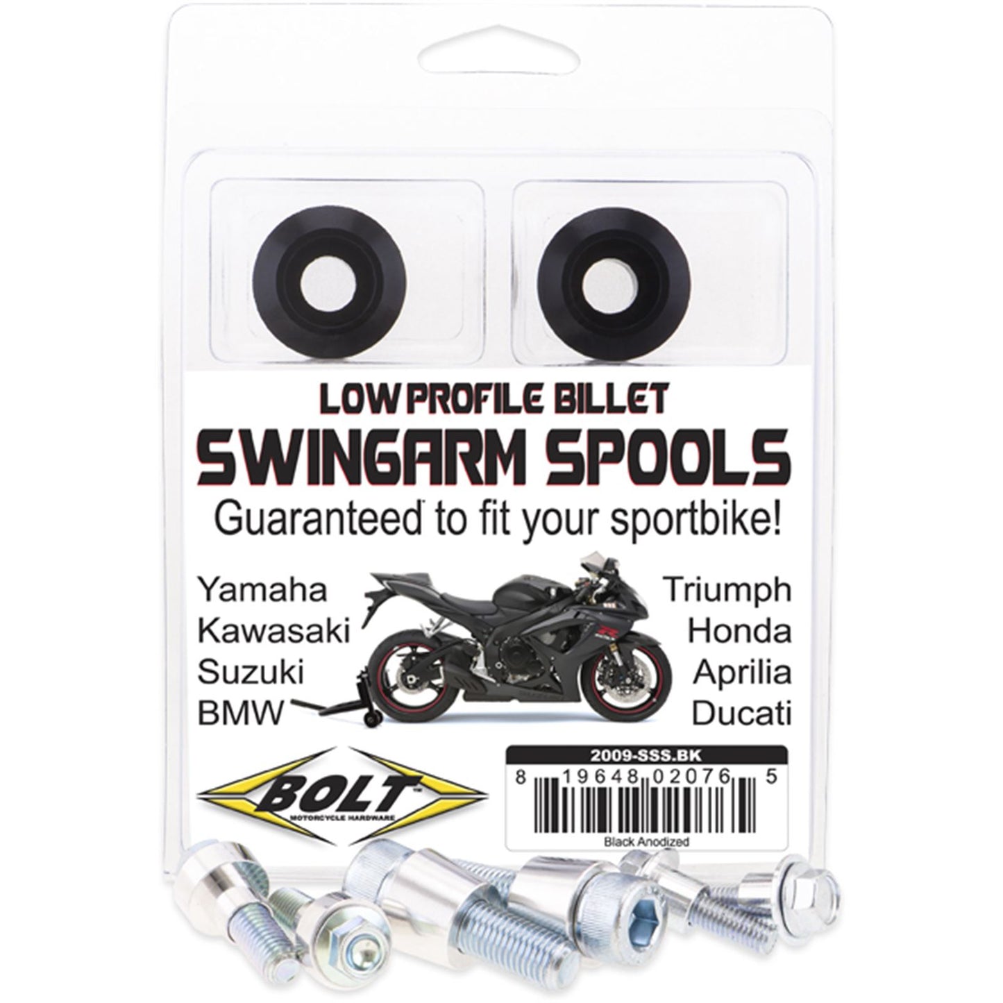 Bolt MC Hardware Swingarm Spools - Black 2009-SSS.BK_1002285