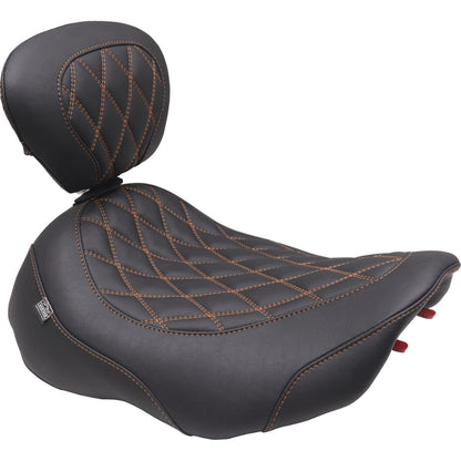 Mustang Motorcycle Products Wide Tripper™ Seat - Solo - Dark Brown/Orange Stitching FLT/FLH '23-'25 89503MO_1644882