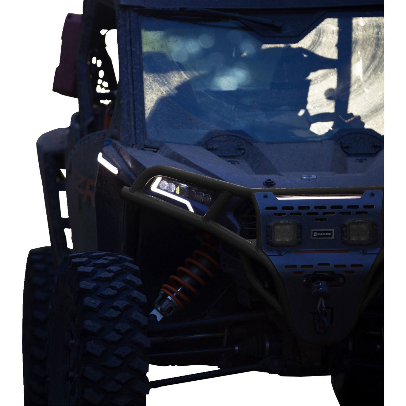 Ravek Front Bumper/Skid Plate with White Lights fits Polaris RZR - Black 64-317BKL_1702093