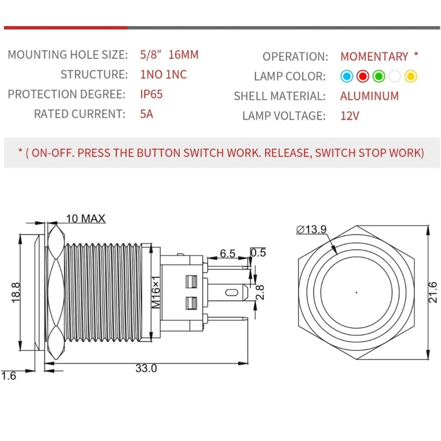Birdie Pro Black Angel Ring LED Latching/Momentary Switch 12v_1732104