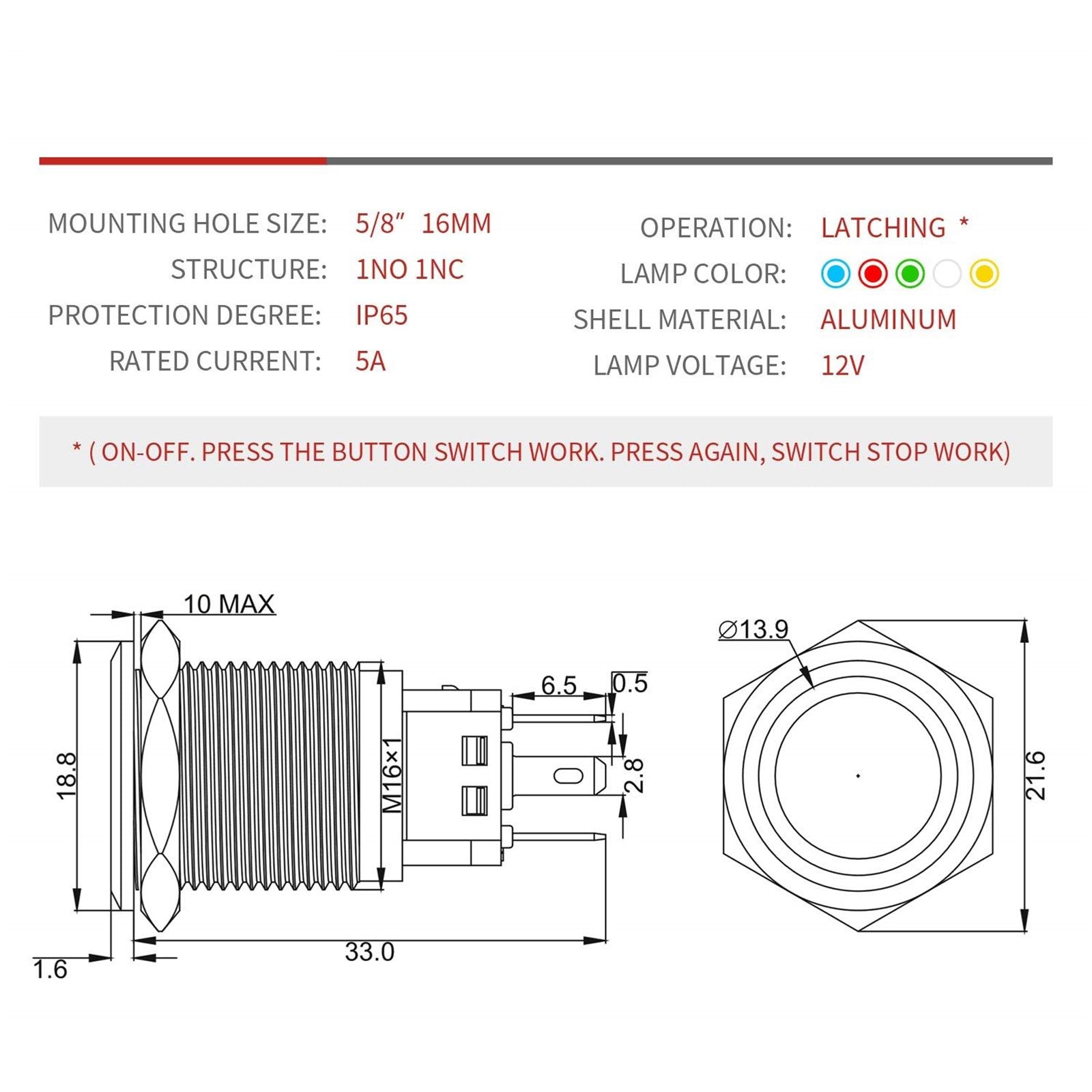 Birdie Pro Black Angel Ring LED Latching/Momentary Switch 12v_1733591
