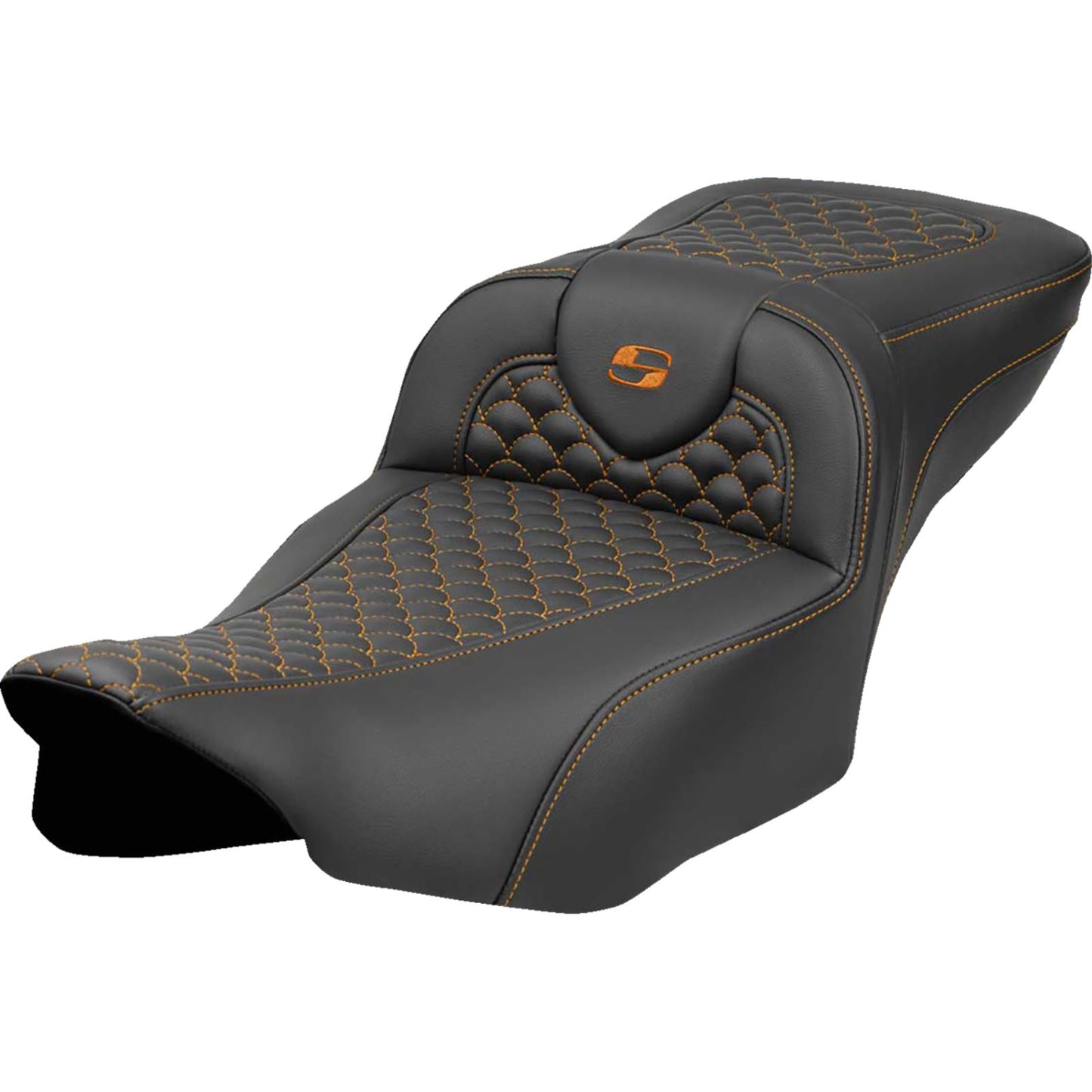 Saddlemen Roadsofa™ Extended Reach Seat - Dragon Scale Stitch - Orange Stitch [MPN: 823-07-20903]_1773219