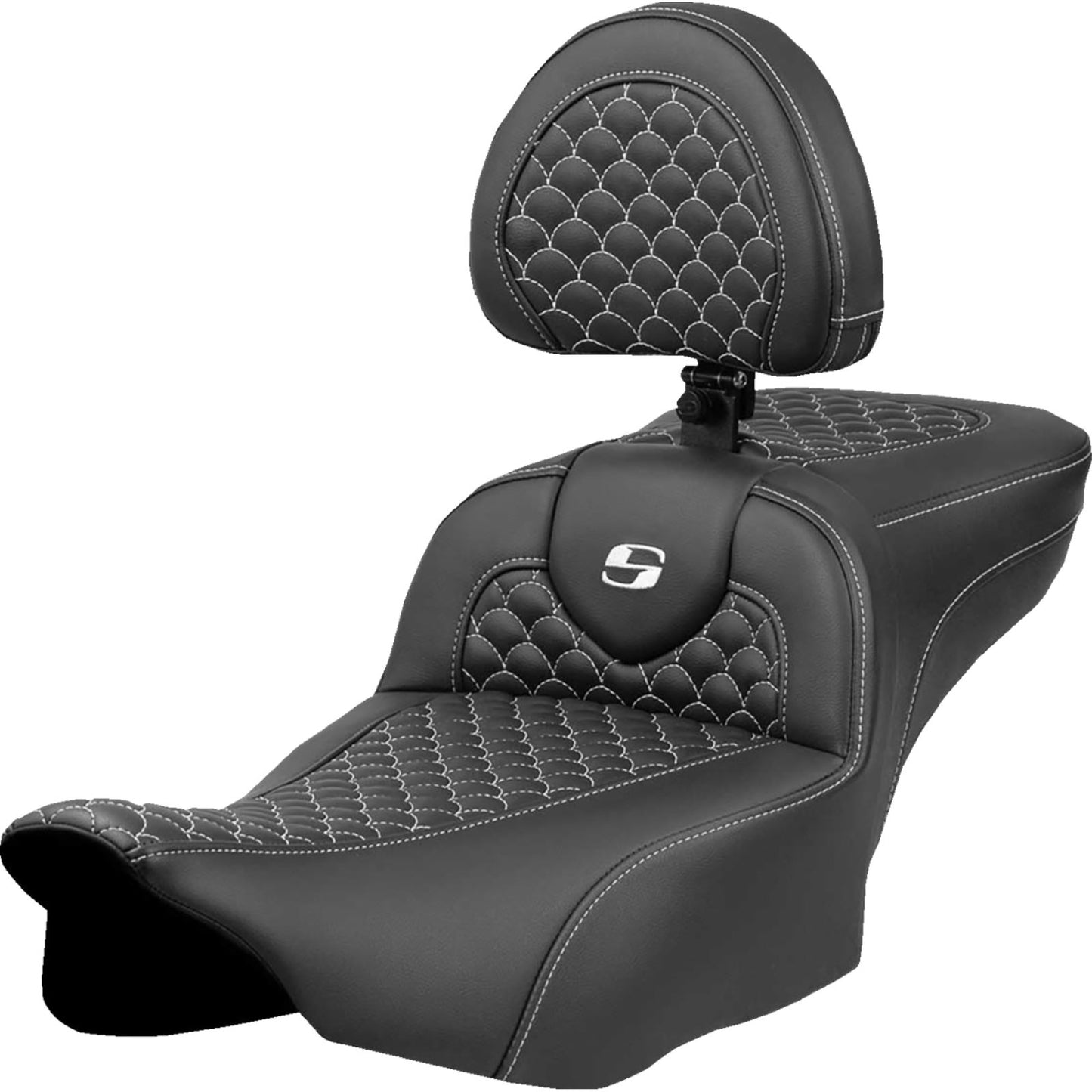 Saddlemen Roadsofa™ Extended Reach Seat - Dragon Scale Stitch - White Stitch [MPN: 823-07-209B6]_1772803
