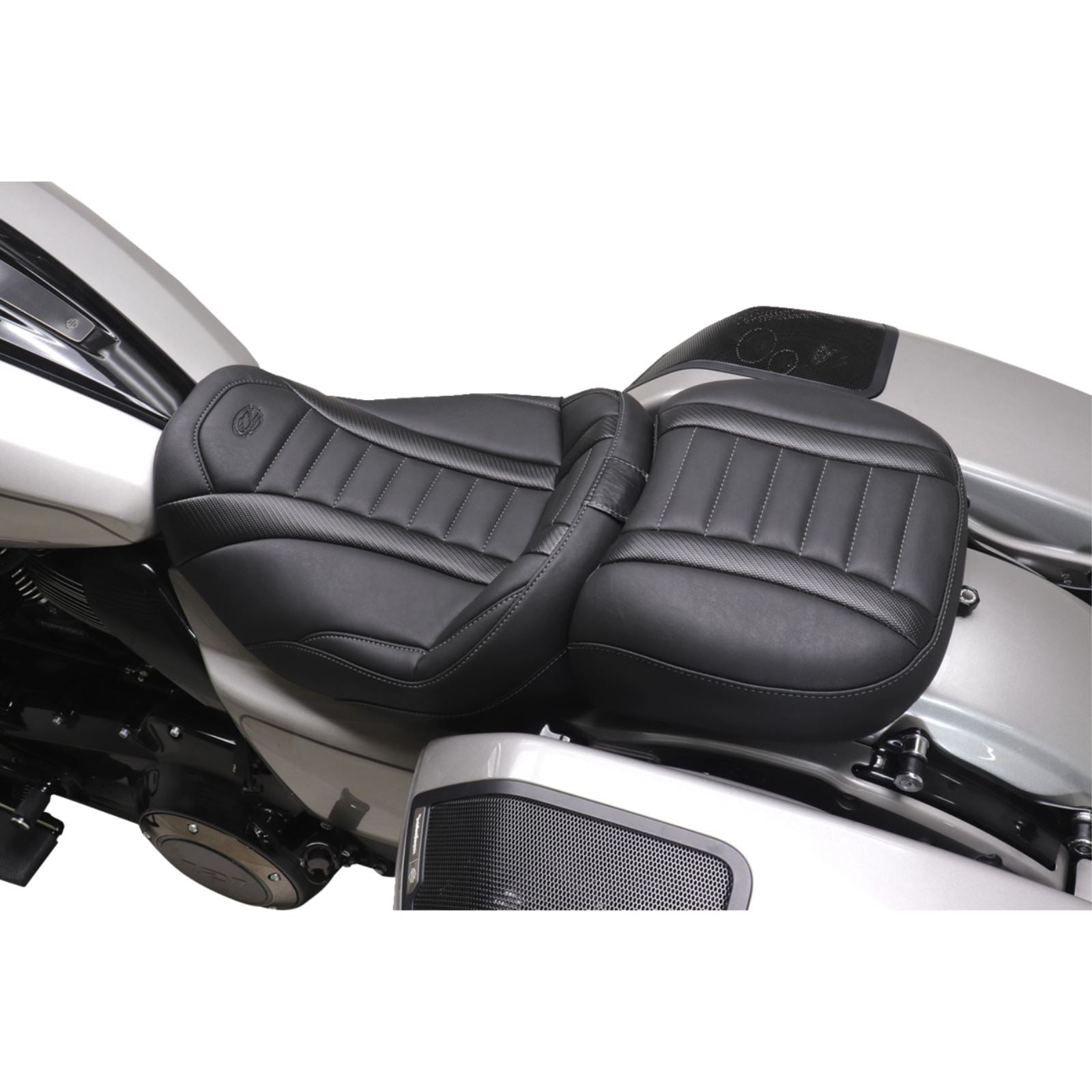 Mustang Motorcycle Products Deluxe Passenger Seat - Wide - Gunmetal Stitch for FLT/FLH '23-'25 [MPN: 88420GM]_1773905