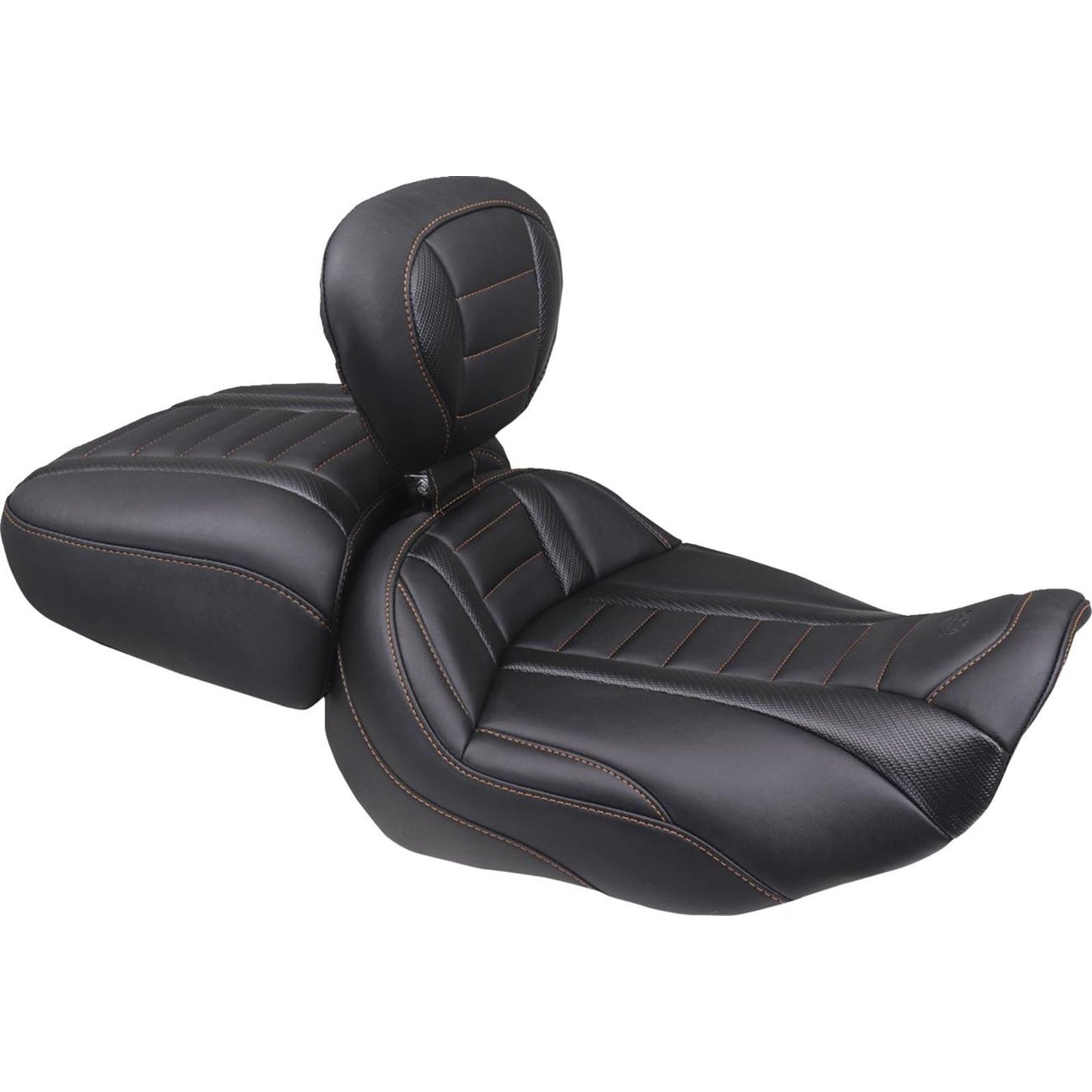 Mustang Motorcycle Products Deluxe Passenger Seat - Wide - Orange Stitch for FLT/FLH '23-'25 [MPN: 88420MO]_1789650