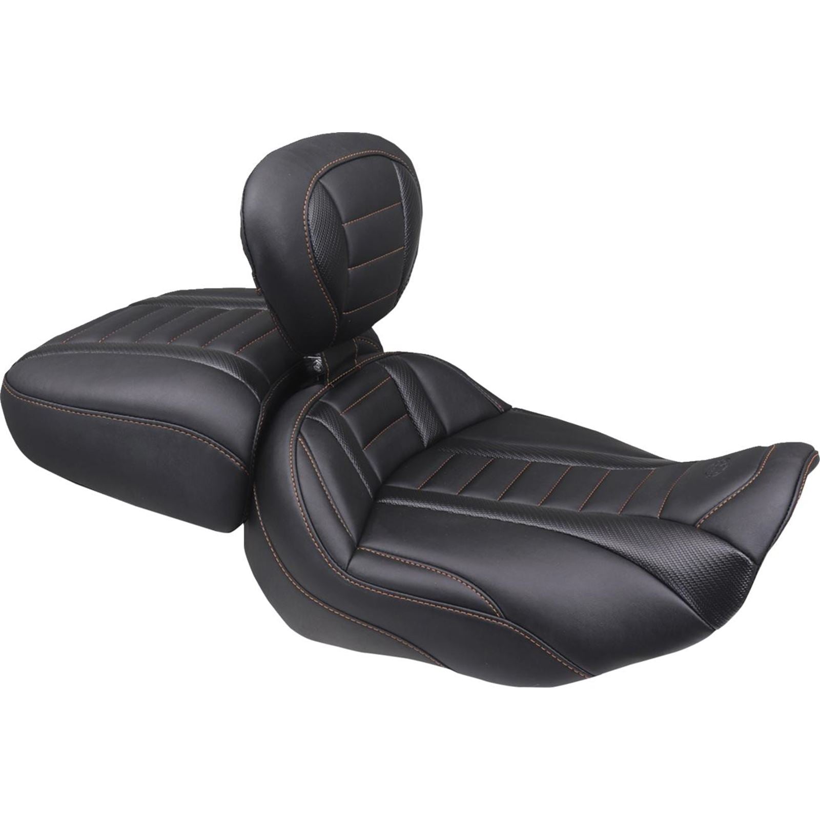Mustang Motorcycle Products Deluxe Passenger Seat - Wide - Orange Stitch for FLT/FLH '23-'25 [MPN: 88420MO]_1789650