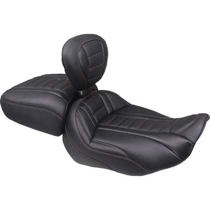 Mustang Motorcycle Products Deluxe Passenger Seat - Wide - Orange Stitch for FLT/FLH '23-'25 [MPN: 88420MO]_1789650